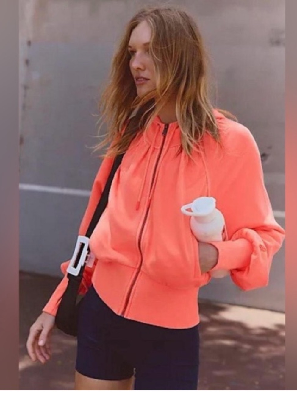 NWT Free People Movement Lowkey Zip Up sweatshirt jacket hoodie Neon Coral sz XL